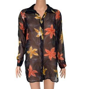 Fleurs by Elegant Additions floral tunic blouse size S